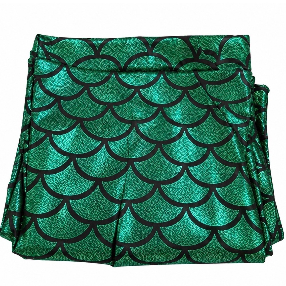 Mermaid Fish Scale Women skirt XL Green Pleated Flared mini skirt NWOT Metallic - Picture 5 of 6